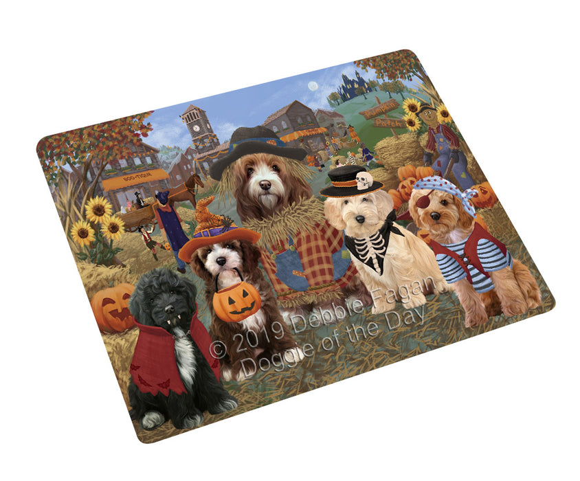 Halloween 'Round Town And Fall Pumpkin Scarecrow Both Cockapoo Dogs Large Refrigerator / Dishwasher Magnet RMAG104370