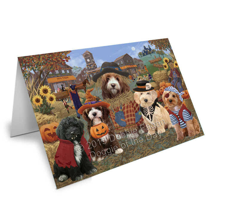 Halloween 'Round Town Cockapoo Dogs Handmade Artwork Assorted Pets Greeting Cards and Note Cards with Envelopes for All Occasions and Holiday Seasons GCD77816