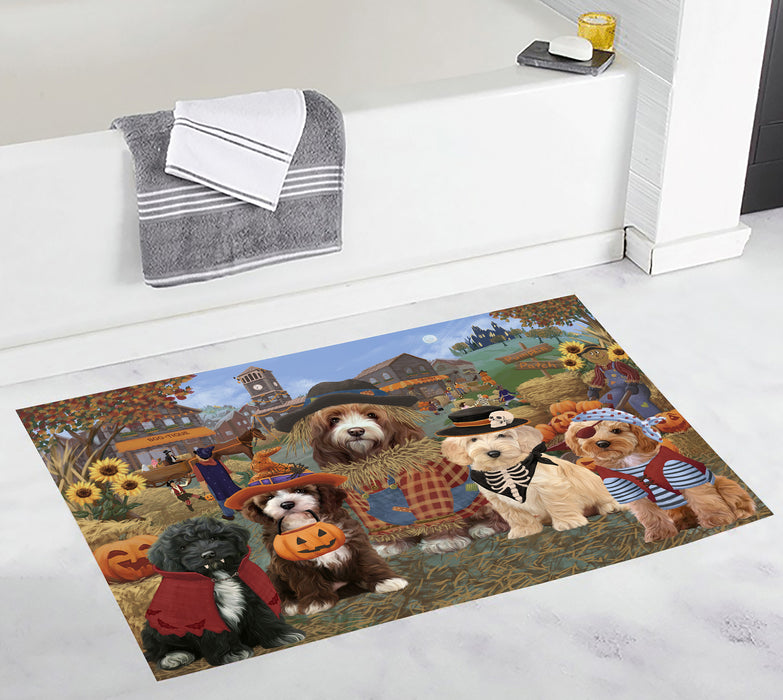 Halloween 'Round Town and Fall Pumpkin Scarecrow Both Cockapoo Dogs Bath Mat