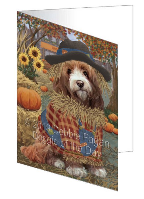 Fall Pumpkin Scarecrow Cockapoo Dog Handmade Artwork Assorted Pets Greeting Cards and Note Cards with Envelopes for All Occasions and Holiday Seasons GCD77999
