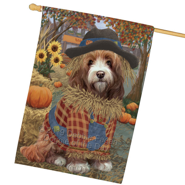 Halloween 'Round Town And Fall Pumpkin Scarecrow Both Cockapoo Dogs House Flag FLG65707