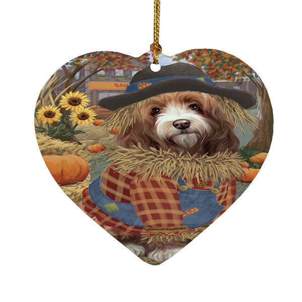 Fall Pumpkin Scarecrow Cockapoo Dogs Heart Christmas Ornament HPOR57551