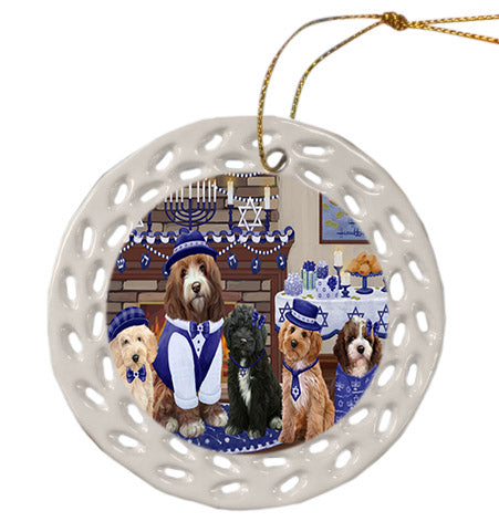 Happy Hanukkah Family Cockapoo Dogs Ceramic Doily Ornament DPOR57612