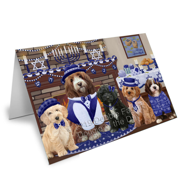 Happy Hanukkah Family Cockapoo Dogs Handmade Artwork Assorted Pets Greeting Cards and Note Cards with Envelopes for All Occasions and Holiday Seasons GCD78182