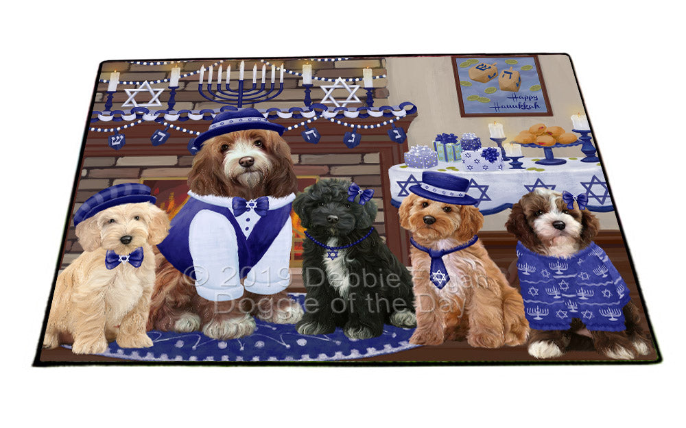 Happy Hanukkah Family and Happy Hanukkah Both Cockapoo Dogs Floormat FLMS54098