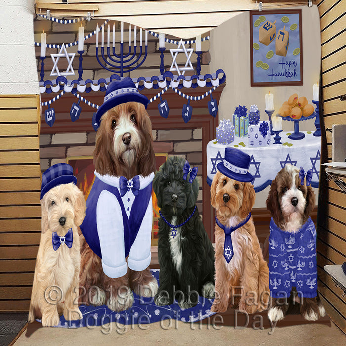 Happy Hanukkah Family and Happy Hanukkah Both Cockapoo Dogs Quilt