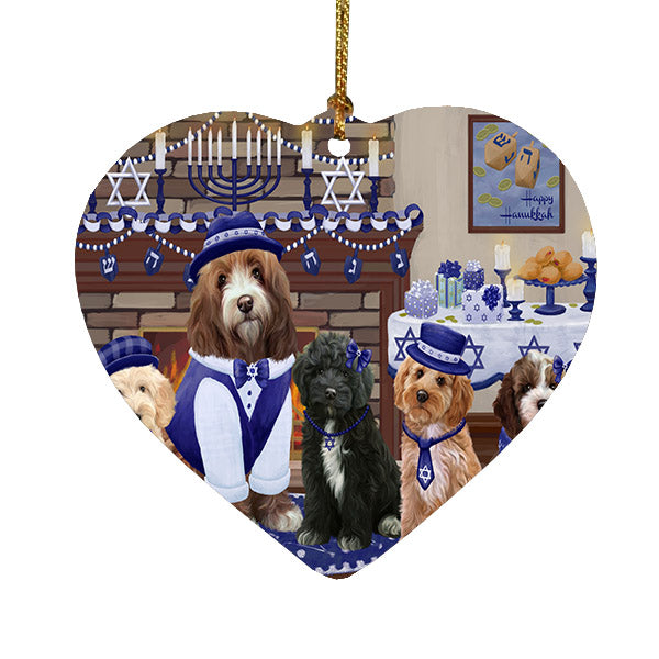 Happy Hanukkah Family Cockapoo Dogs Heart Christmas Ornament HPOR57612