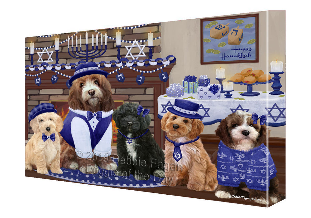 Happy Hanukkah Family and Happy Hanukkah Both Cockapoo Dogs Canvas Print Wall Art Décor CVS141101