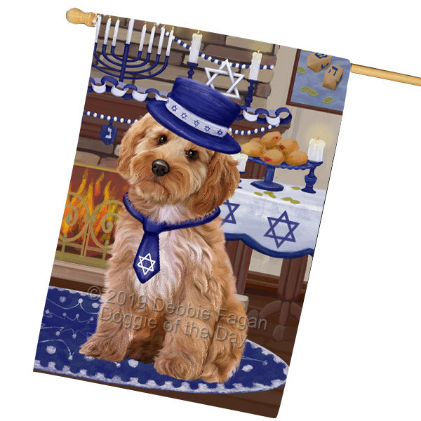 Happy Hanukkah Family and Happy Hanukkah Both Cockapoo Dog House Flag FLG65768
