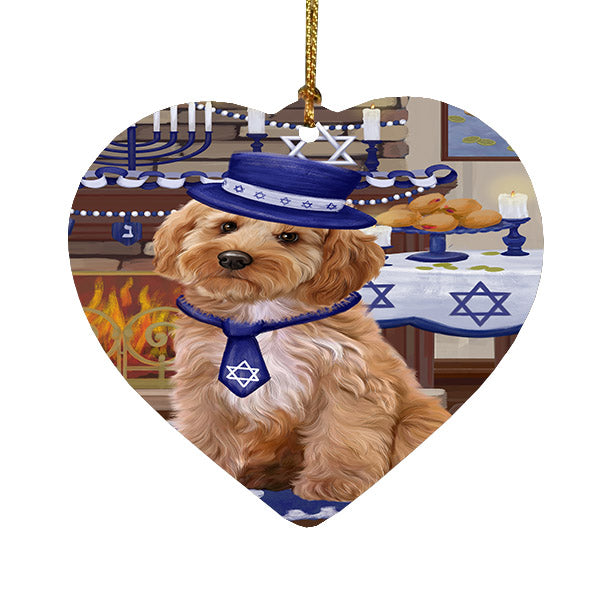 Happy Hanukkah Cockapoo Dog Heart Christmas Ornament HPOR57668