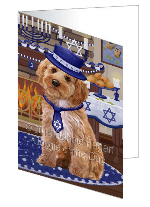 Happy Hanukkah Cockapoo Dog Handmade Artwork Assorted Pets Greeting Cards and Note Cards with Envelopes for All Occasions and Holiday Seasons GCD78350