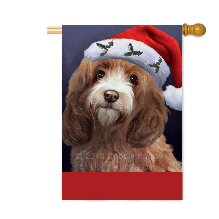 Personalized Christmas Holidays Cockapoo Dog Wearing Santa Hat Portrait Head Custom House Flag FLG-DOTD-A59877