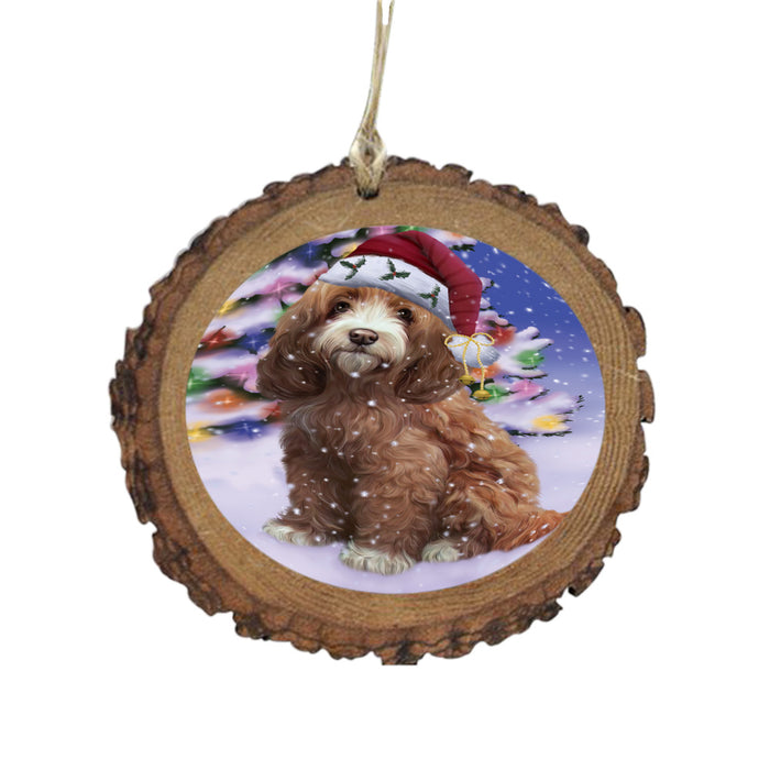 Winterland Wonderland Cockapoo Dog In Christmas Holiday Scenic Background Wooden Christmas Ornament WOR49556