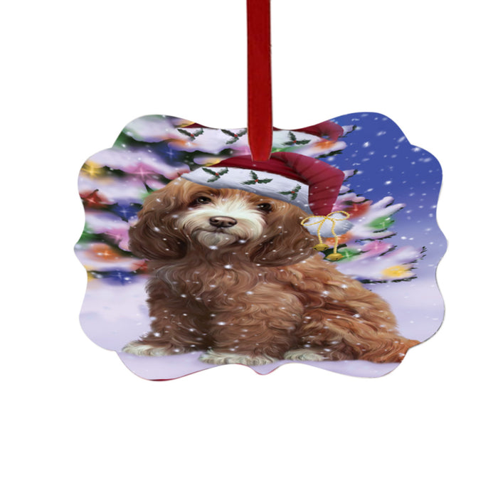 Winterland Wonderland Cockapoo Dog In Christmas Holiday Scenic Background Double-Sided Photo Benelux Christmas Ornament LOR49556