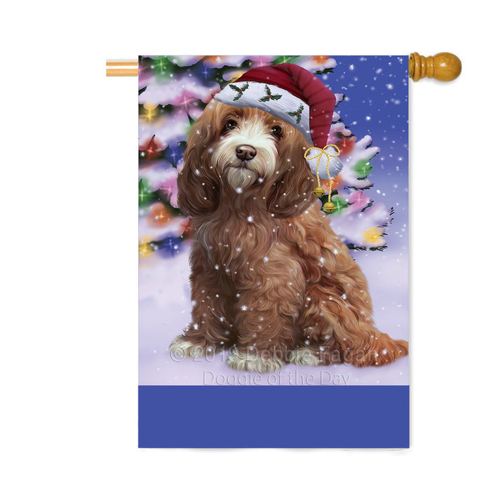 Personalized Winterland Wonderland Cockapoo Dog In Christmas Holiday Scenic Background Custom House Flag FLG-DOTD-A61345