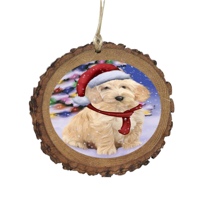 Winterland Wonderland Cockapoo Dog In Christmas Holiday Scenic Background Wooden Christmas Ornament WOR49560
