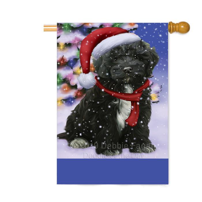 Personalized Winterland Wonderland Cockapoo Dog In Christmas Holiday Scenic Background Custom House Flag FLG-DOTD-A61346