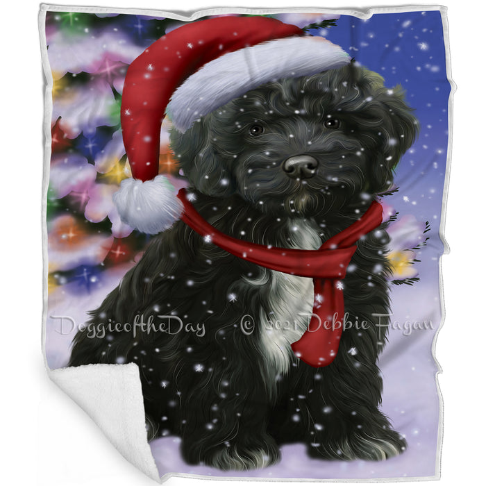 Winterland Wonderland Cockapoo Dog In Christmas Holiday Scenic Background Blanket BLNKT101046