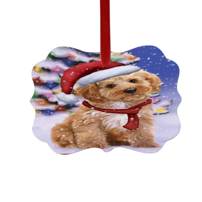Winterland Wonderland Cockapoo Dog In Christmas Holiday Scenic Background Double-Sided Photo Benelux Christmas Ornament LOR49558
