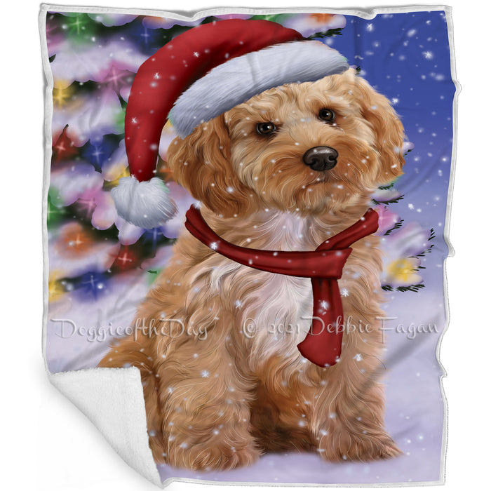 Winterland Wonderland Cockapoo Dog In Christmas Holiday Scenic Background Blanket BLNKT101055