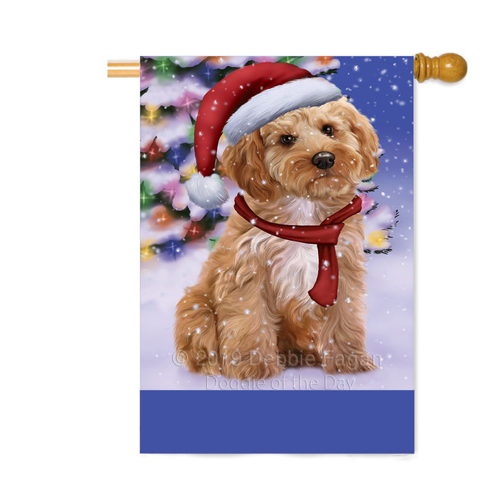Personalized Winterland Wonderland Cockapoo Dog In Christmas Holiday Scenic Background Custom House Flag FLG-DOTD-A61347