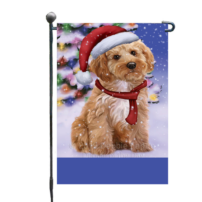 Personalized Winterland Wonderland Cockapoo Dog In Christmas Holiday Scenic Background Custom Garden Flags GFLG-DOTD-A61291