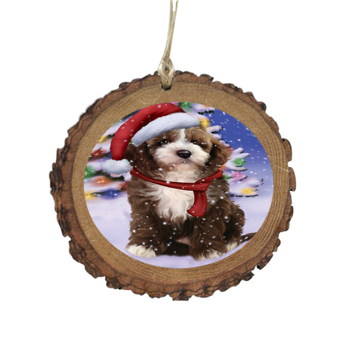 Winterland Wonderland Cockapoo Dog In Christmas Holiday Scenic Background Wooden Christmas Ornament WOR49559