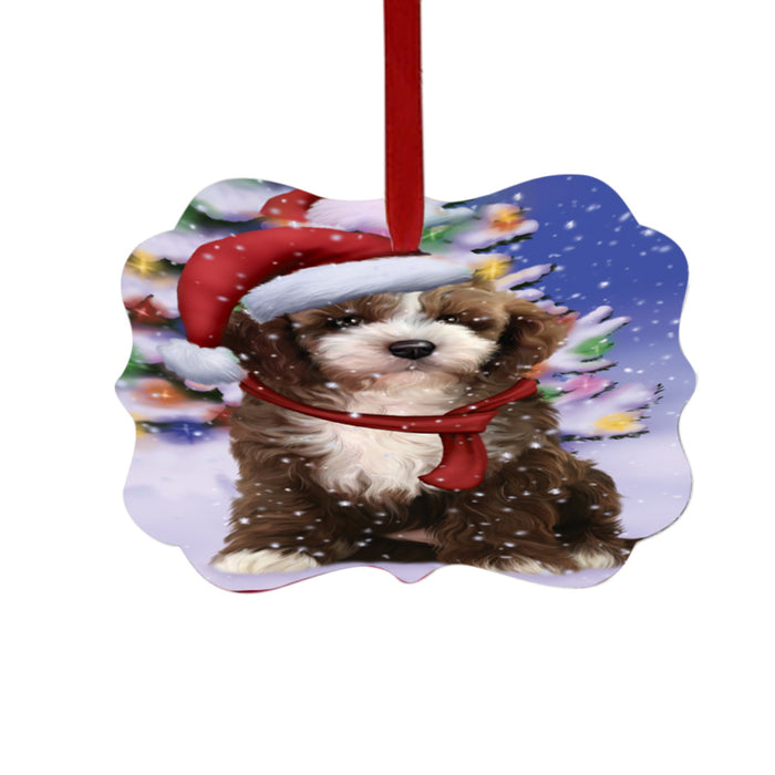Winterland Wonderland Cockapoo Dog In Christmas Holiday Scenic Background Double-Sided Photo Benelux Christmas Ornament LOR49559