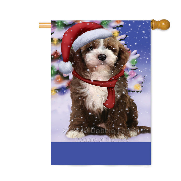 Personalized Winterland Wonderland Cockapoo Dog In Christmas Holiday Scenic Background Custom House Flag FLG-DOTD-A61348