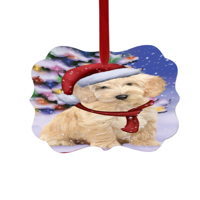 Winterland Wonderland Cockapoo Dog In Christmas Holiday Scenic Background Double-Sided Photo Benelux Christmas Ornament LOR49560