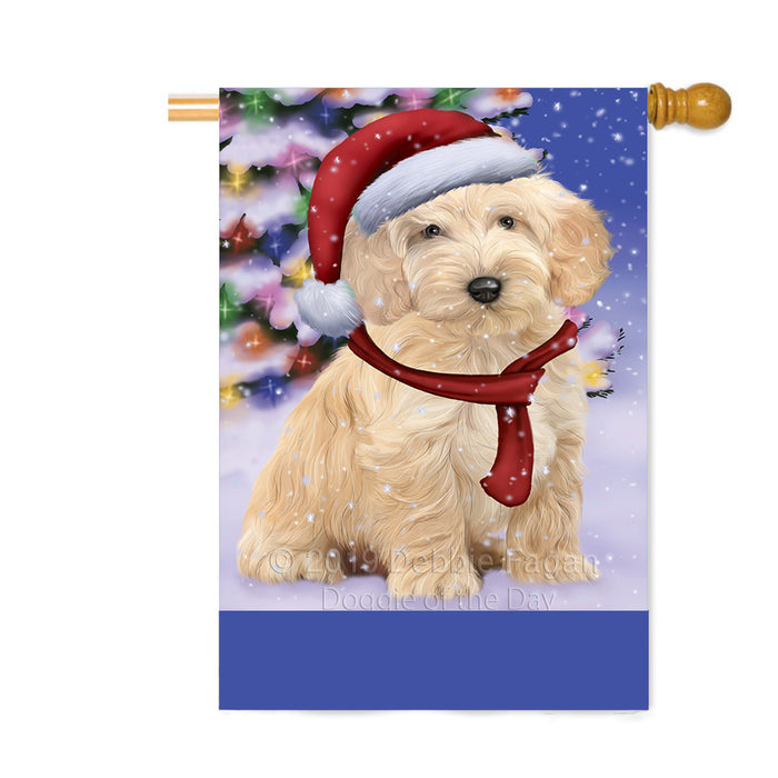 Personalized Winterland Wonderland Cockapoo Dog In Christmas Holiday Scenic Background Custom House Flag FLG-DOTD-A61349