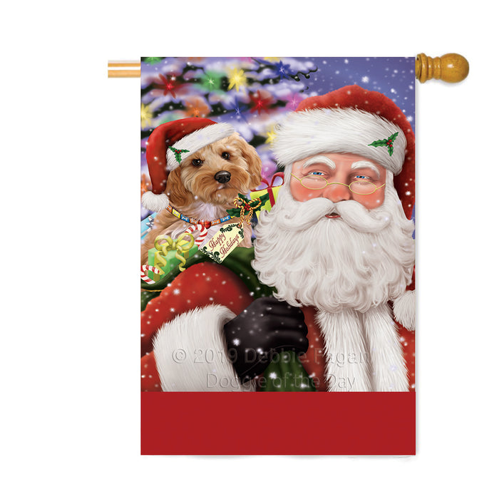 Personalized Santa Carrying Cockapoo Dog and Christmas Presents Custom House Flag FLG-DOTD-A63449
