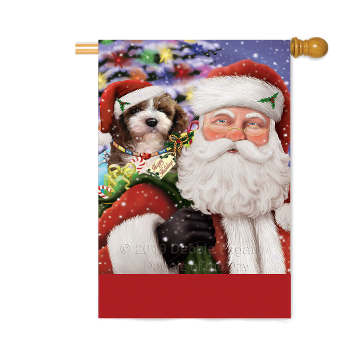 Personalized Santa Carrying Cockapoo Dog and Christmas Presents Custom House Flag FLG-DOTD-A63452