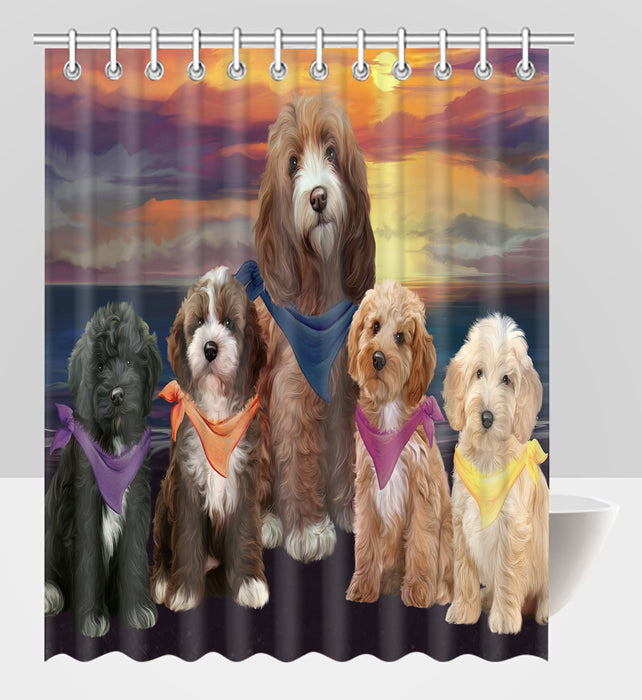 Family Sunset Portrait Cockapoo Dogs Shower Curtain