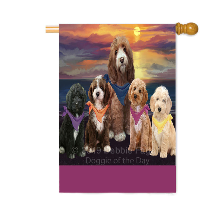 Personalized Family Sunset Portrait Cockapoo Dogs Custom House Flag FLG-DOTD-A60649