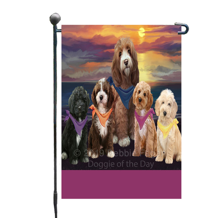 Personalized Family Sunset Portrait Cockapoo Dogs Custom Garden Flags GFLG-DOTD-A60593