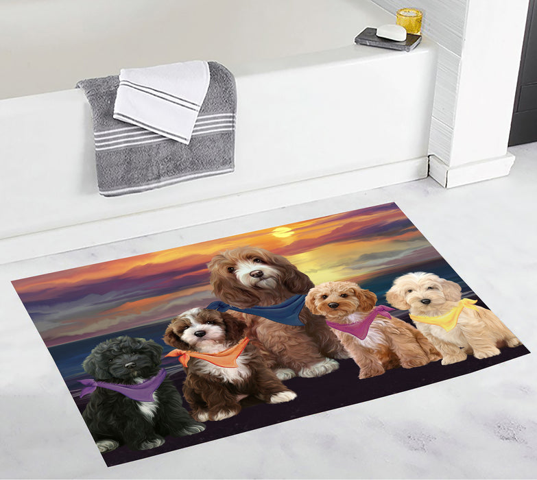 Family Sunset Portrait Cockapoo Dogs Bath Mat