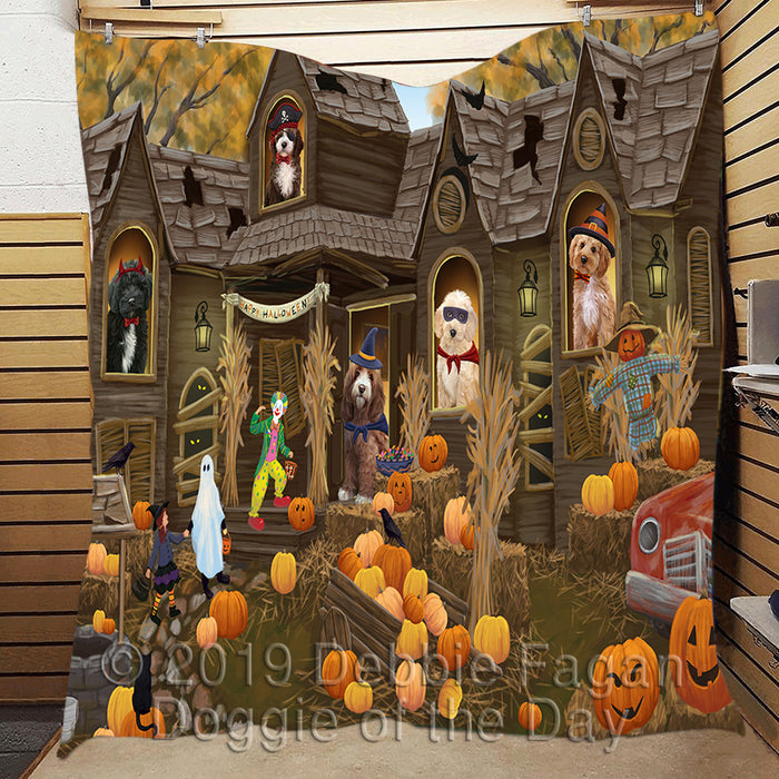 Haunted House Halloween Trick or Treat Cockapoo Dogs Quilt