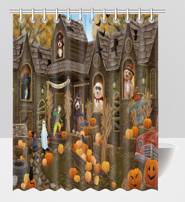 Haunted House Halloween Trick or Treat Cockapoo Dogs Shower Curtain