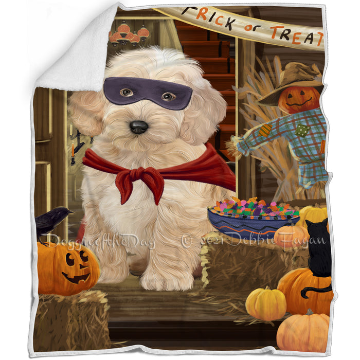 Enter at Own Risk Trick or Treat Halloween Cockapoo Dog Blanket BLNKT95151