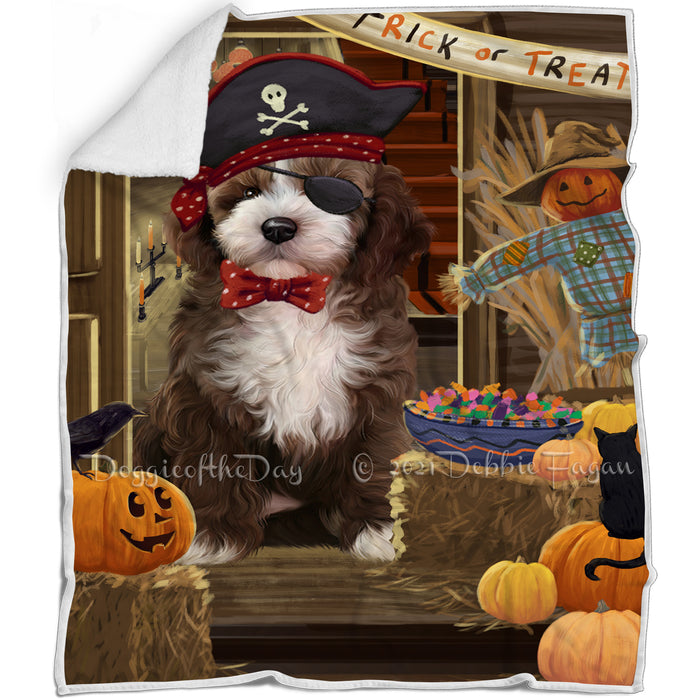 Enter at Own Risk Trick or Treat Halloween Cockapoo Dog Blanket BLNKT95160
