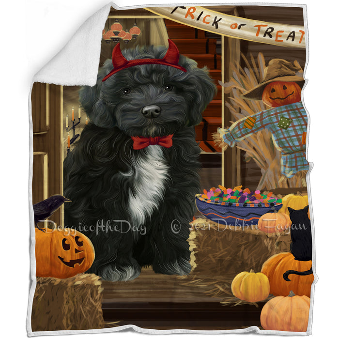 Enter at Own Risk Trick or Treat Halloween Cockapoo Dog Blanket BLNKT95169