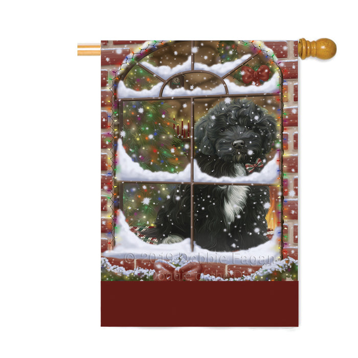 Personalized Please Come Home For Christmas Cockapoo Dog Sitting In Window Custom House Flag FLG-DOTD-A60205