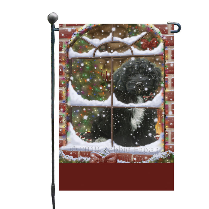 Personalized Please Come Home For Christmas Cockapoo Dog Sitting In Window Custom Garden Flags GFLG-DOTD-A60149