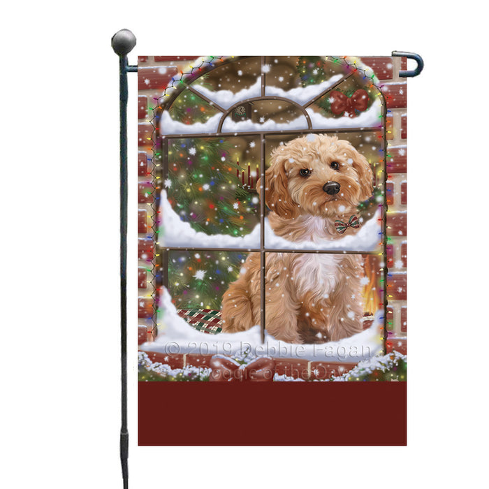 Personalized Please Come Home For Christmas Cockapoo Dog Sitting In Window Custom Garden Flags GFLG-DOTD-A60150