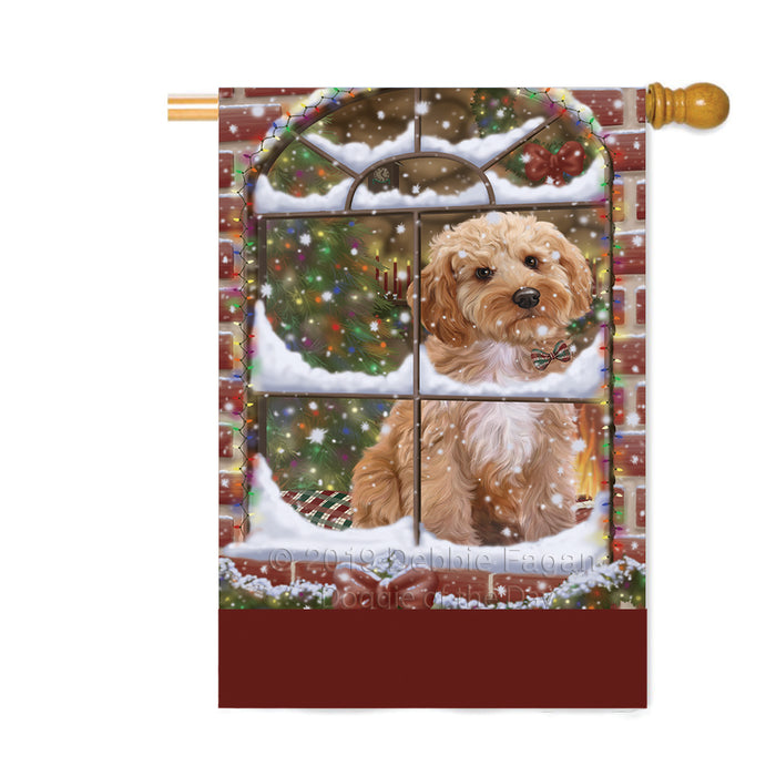 Personalized Please Come Home For Christmas Cockapoo Dog Sitting In Window Custom House Flag FLG-DOTD-A60206