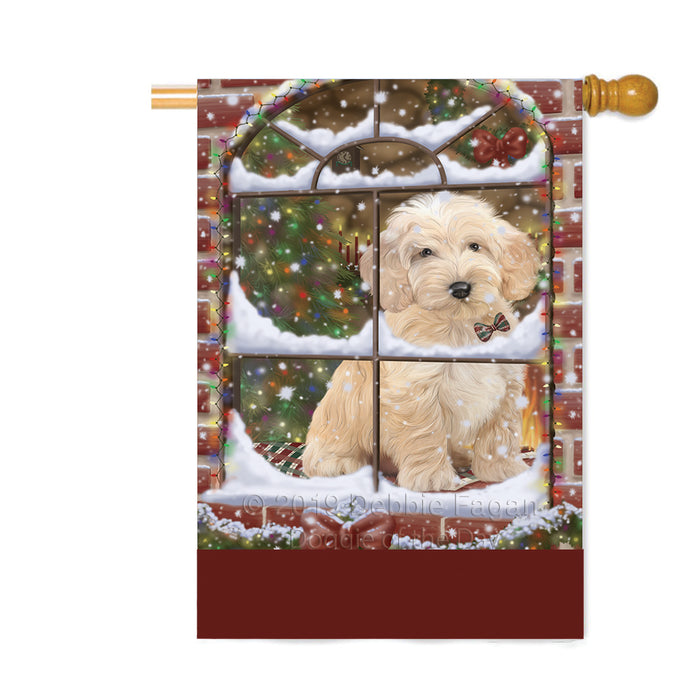 Personalized Please Come Home For Christmas Cockapoo Dog Sitting In Window Custom House Flag FLG-DOTD-A60208