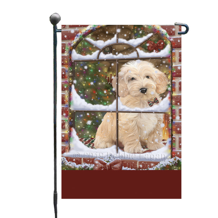 Personalized Please Come Home For Christmas Cockapoo Dog Sitting In Window Custom Garden Flags GFLG-DOTD-A60152