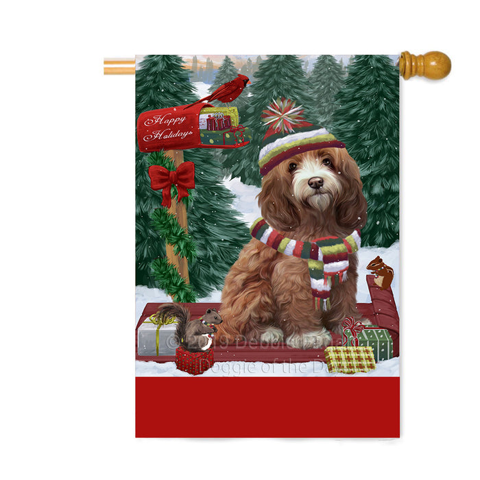 Personalized Merry Christmas Woodland Sled Cockapoo Dog Custom House Flag FLG-DOTD-A61617