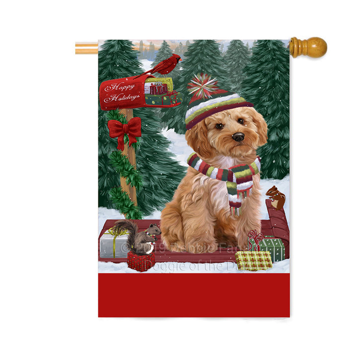 Personalized Merry Christmas Woodland Sled Cockapoo Dog Custom House Flag FLG-DOTD-A61618